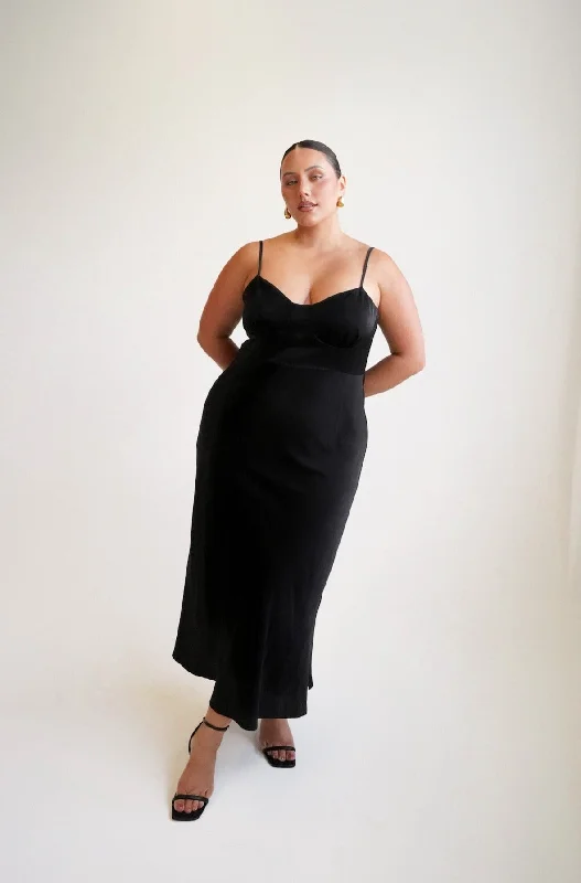 Sustainable Fashion Extravaganza MARGOT SILKY SLIP MIDI DRESS BLACK