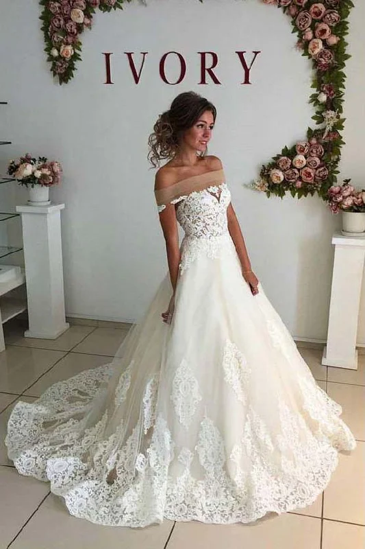 Mother's Day Special Ivory Off The Shoulder Lace appliqued Wedding Dresses