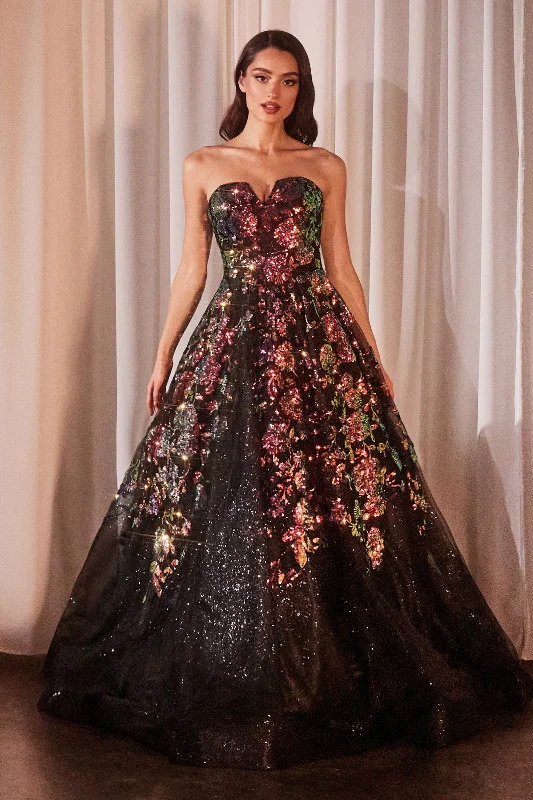 Massive Selection Sale Floral Sequin Print Strapless Ball Gown by Ladivine CR380