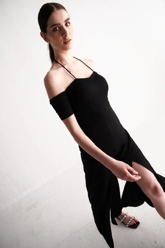 Spring Fashion Black Jumpsuit With Slits