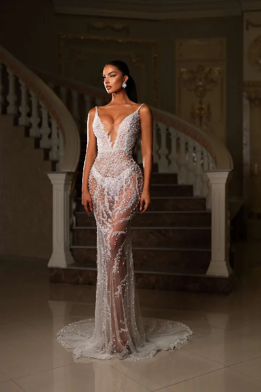 Huge Savings On Parisian Styles Embellished Lace Dress with Plunge Neckline