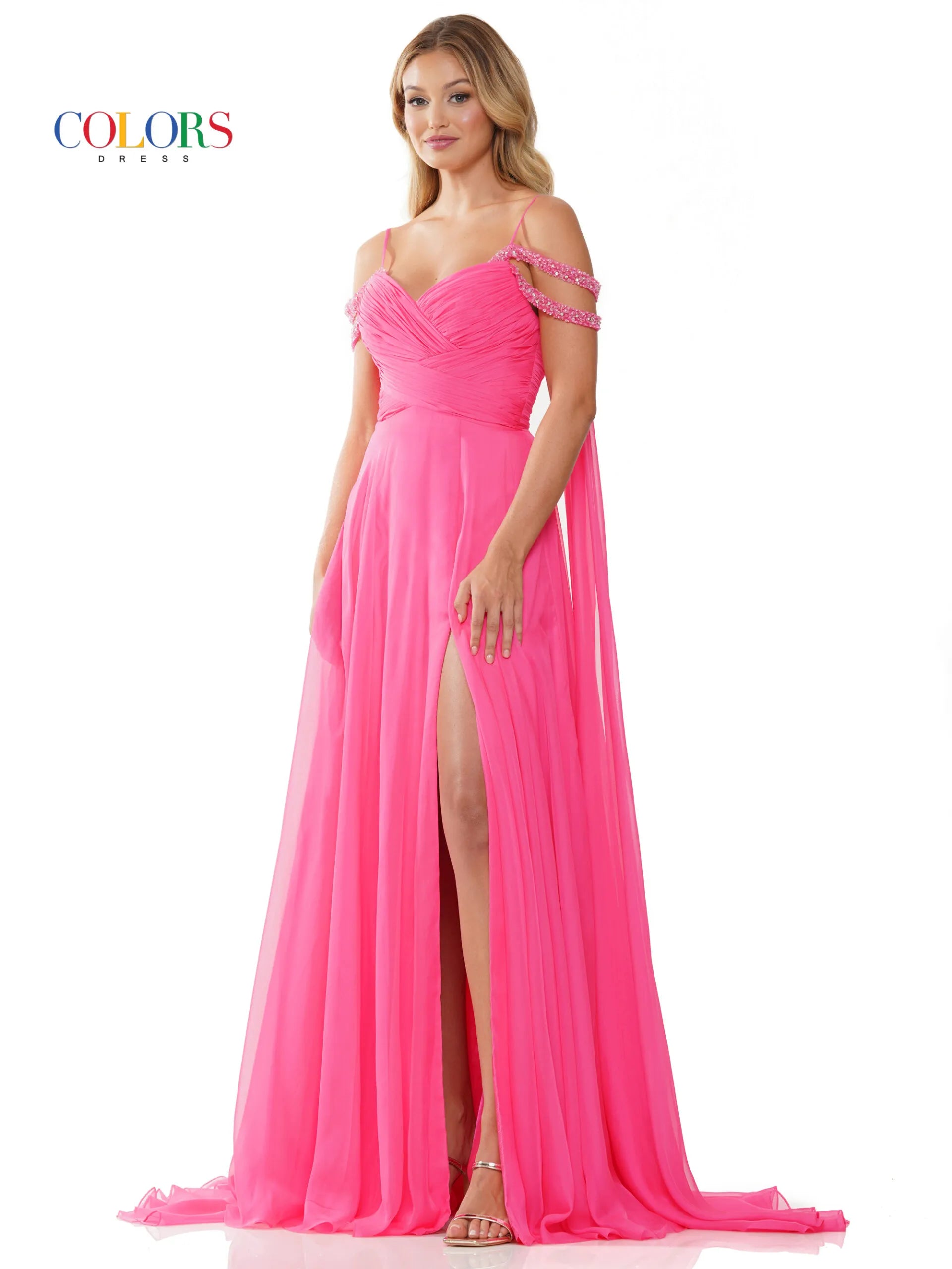 Fashionista Favorites Colors Dress 3101 Size 4 Hot Pink A Line Chiffon Pageant Dress Cape Maxi Slit Prom Gown off the shoulder straps Fashionista Favorites Colors Dress 3101 Size 4 Hot Pink A Line Chiffon Pageant Dress Cape Maxi Slit Prom Gown off the shoulder straps