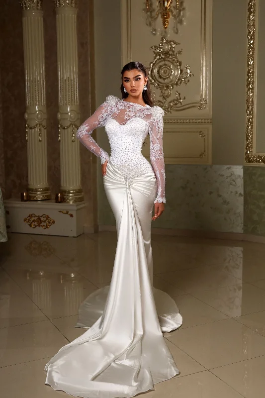 Score Big On Glamorous Red - Carpet Styles Lace Sleeved Pearl Embroidered Satin Dress Score Big On Glamorous Red - Carpet Styles Lace Sleeved Pearl Embroidered Satin Dress