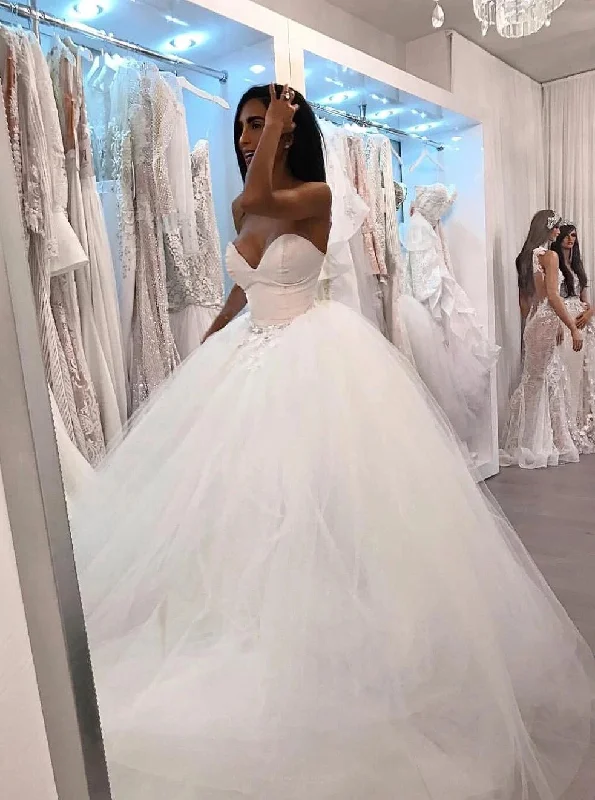 Colorful Clothing Sweetheart Strapless Tulle Long Ball Gown Wedding Dresses OW681