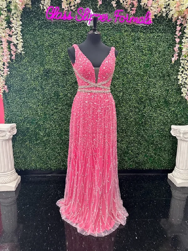 Discover Promotions Johnathan Kayne 5400 Size 4 Pink Long Beaded Sequin A Line Crystal Formal Evening Dress Gown V Neck Discover Promotions Johnathan Kayne 5400 Size 4 Pink Long Beaded Sequin A Line Crystal Formal Evening Dress Gown V Neck