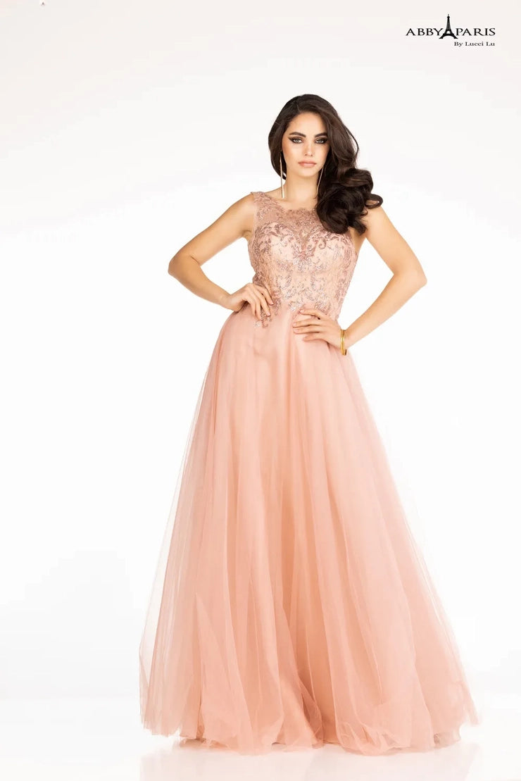 Effortless Sophistication Abby Paris 90103 Size 2 Dusty Blue Long A Line High neck Sheer Sequin Lace Formal Gown Effortless Sophistication Abby Paris 90103 Size 2 Dusty Blue Long A Line High neck Sheer Sequin Lace Formal Gown