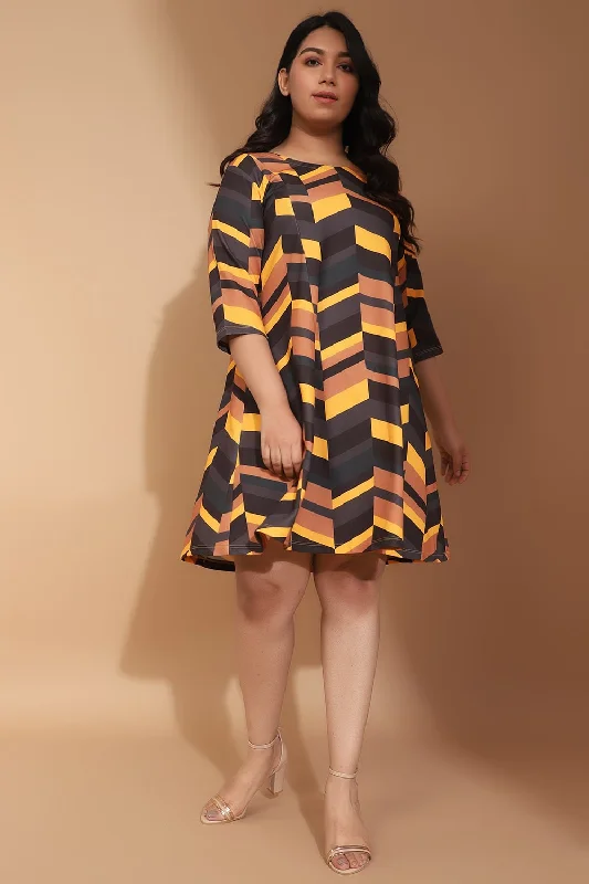 Limited Styles Plus Size Yellow Midi Dress in Chevron Play Print