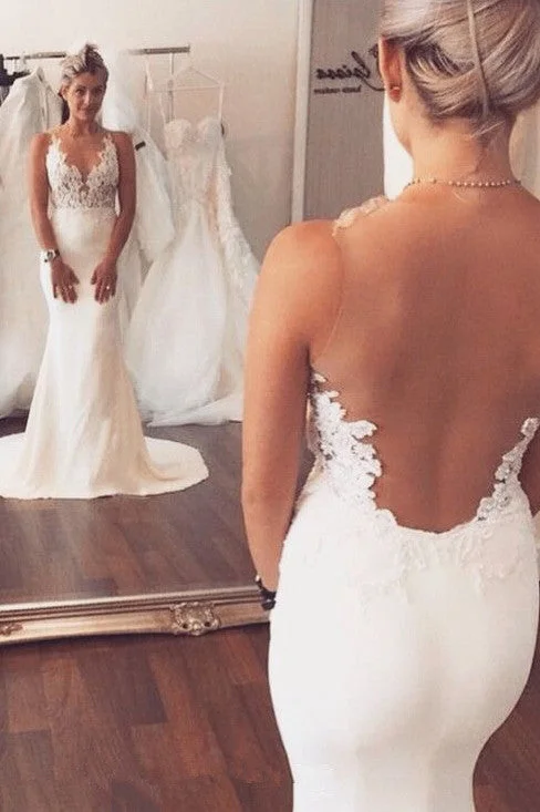 Fashion Essentials Ivory Appliqued Mermaid Long See Through Sleeveless Beach Wedding Dresses Fashion Essentials Ivory Appliqued Mermaid Long See Through Sleeveless Beach Wedding Dresses
