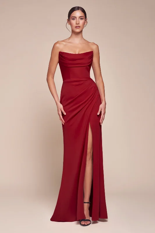 Fashion Forward Chiffon Strapless Slit Gown by Ladivine CD355