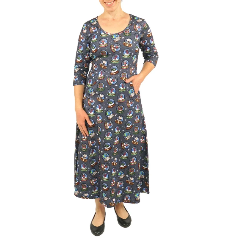 Limited Stock Snow Globes 3/4th Sleeves Midi Dress (With Waist Seam) [FINAL SALE]