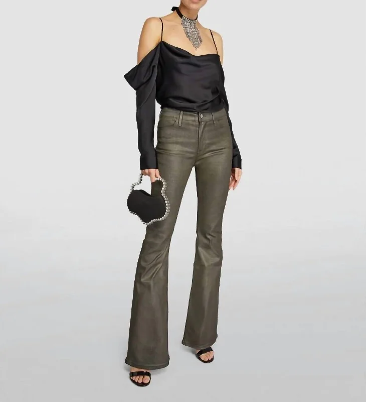 Save Big Le 70S Coated Glitter High Waist Flare Jeans In Pewter