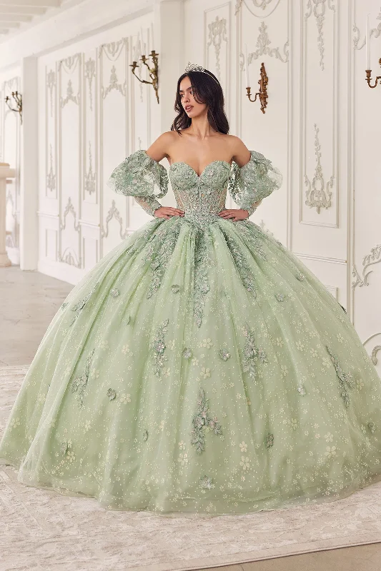 New Arrivals Applique Strapless Puff Sleeve Ball Gown by Ladivine 15722