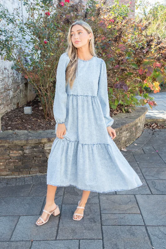 Huge Savings On Parisian Styles Rena Acid Wash Midi Dress, Washed Denim