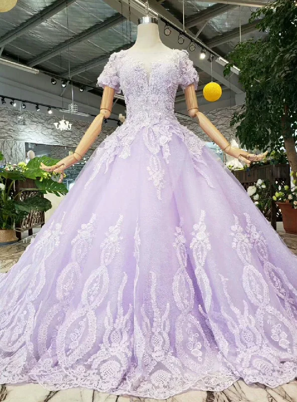 Y2K Nostalgic Fashion Look Purple Tulle Appliques Short Sleeve prom Wedding Dress With Beading cg2147 Y2K Nostalgic Fashion Look Purple Tulle Appliques Short Sleeve prom Wedding Dress With Beading cg2147