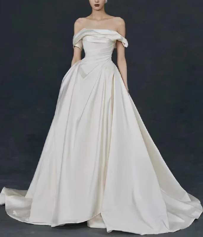 Seize Bargains Women Satin A-Line Wedding Dresses Long Off-Shoulder Bridal Gowns YWD021 Seize Bargains Women Satin A-Line Wedding Dresses Long Off-Shoulder Bridal Gowns YWD021