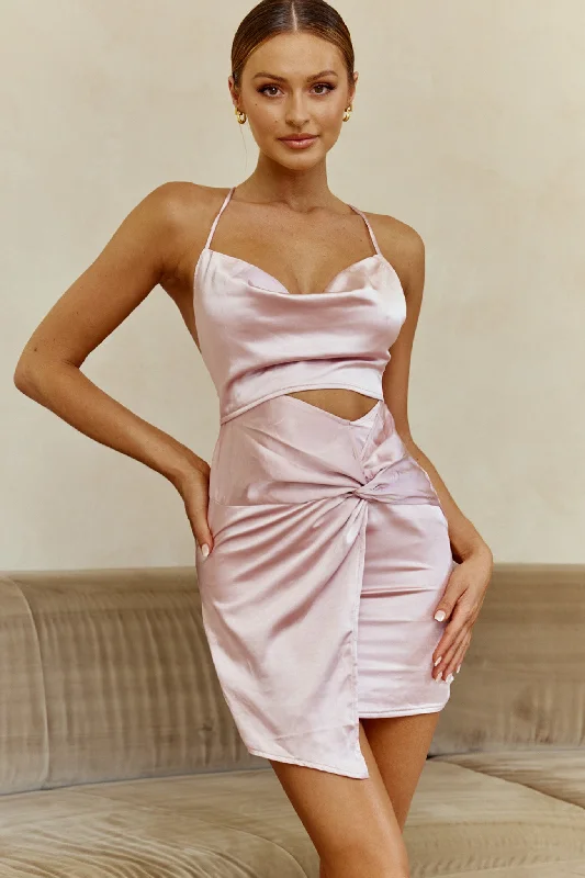Limited Time Offers Miami Nights Cowl Neckline Twist Feature Mini Dress Blush