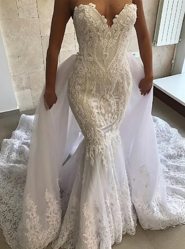 Refined Look Luxurious Mermaid Lace Wedding Dresses With Detachable Train