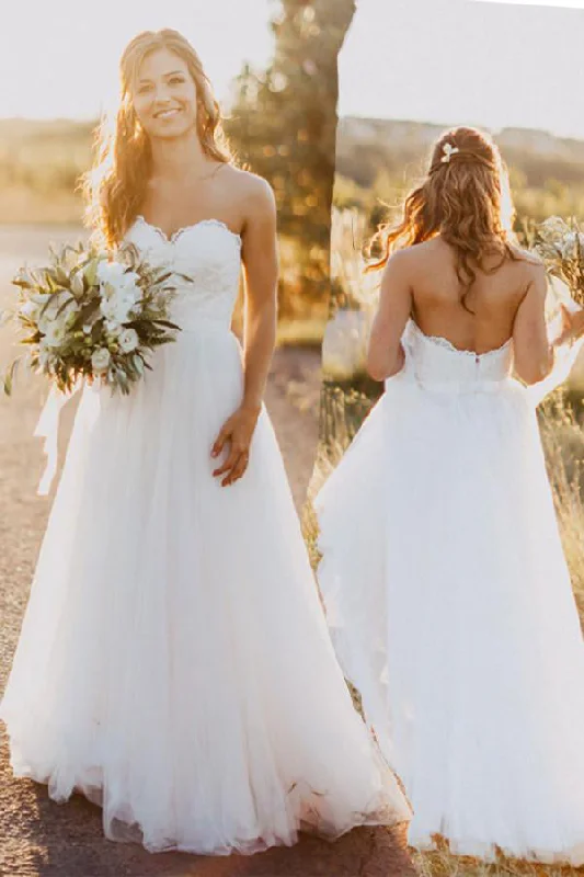 Stylish Looks Sexy Sweetheart White Tulle Backless Beach Wedding Dresses with Lace Stylish Looks Sexy Sweetheart White Tulle Backless Beach Wedding Dresses with Lace