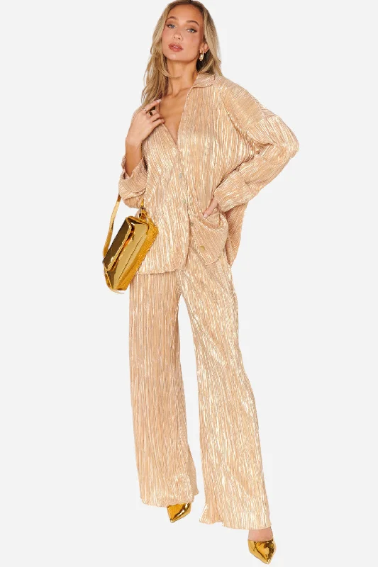 Pastel Styles Show Me Your Mumu Everywhere Pants in Gold Pleat