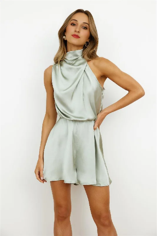 Limited Time Offers On A Drive Satin Romper Sage