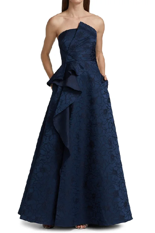 Spring Fling Sale ML Monique Lhullier deep sea jacquard strapless gown
