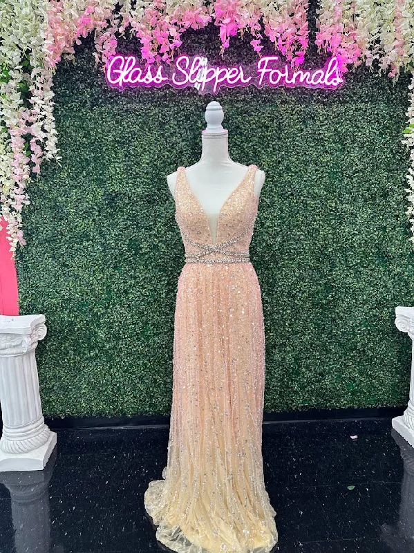 Hurry Before It's Gone Johnathan Kayne 5400 Size 4 Champagne Long Beaded Sequin A Line Crystal Formal Evening Dress Gown V Neck Hurry Before It's Gone Johnathan Kayne 5400 Size 4 Champagne Long Beaded Sequin A Line Crystal Formal Evening Dress Gown V Neck