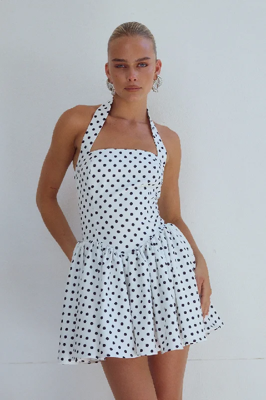 Timeless Elegant WINSLOW MINI DRESS - WHITE POLKA