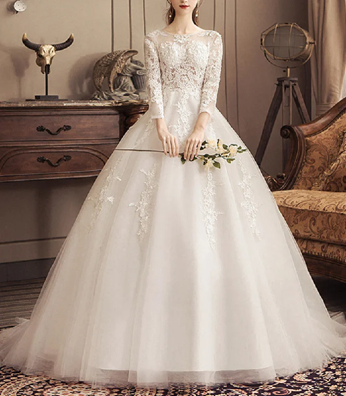 Mega Sales Women A-Line Lace Wedding Dresses Long Appliques Bridal Gowns YWD017