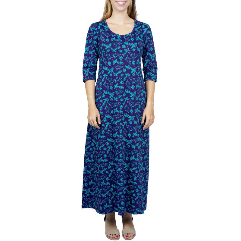 Mother's Day Special Outer Space 3/4th Sleeve Maxi Dress (No Waist Seam)