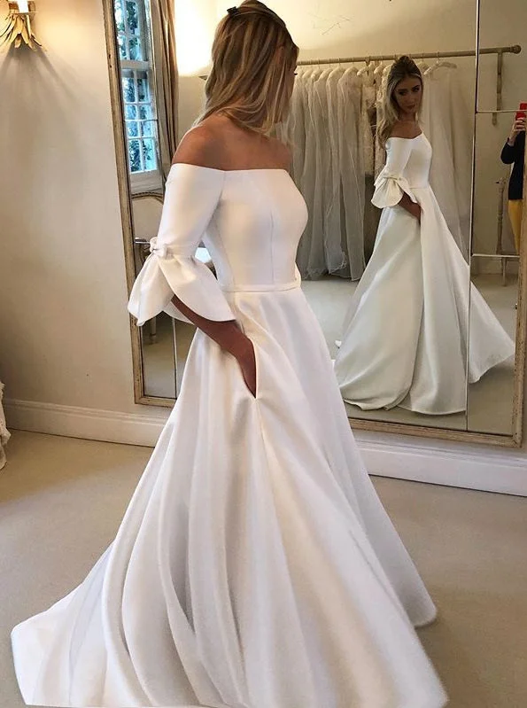 Casual Elegance Princess Off Shoulder Flare Sleeves Vintage Wedding Dresses OW661