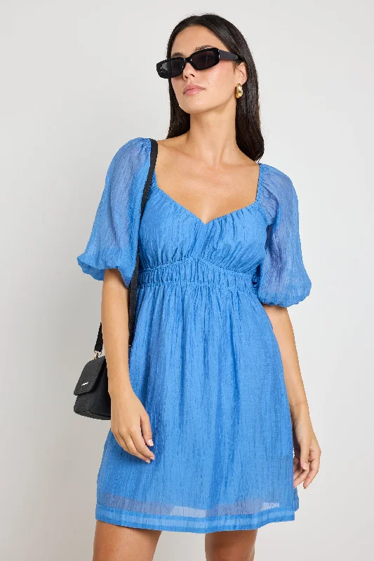 Wardrobe Refresh Terrace Blue Puff Sleeve Sweetheart Mini Dress