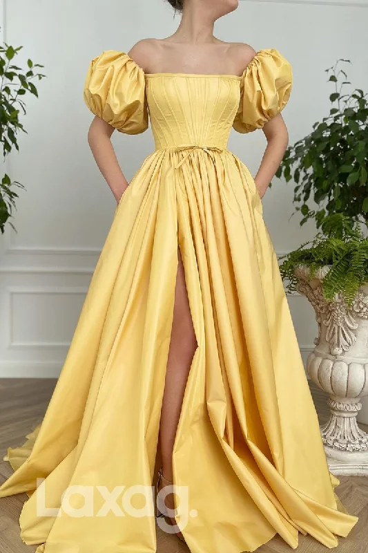 Limited Time Deal 17746 - Ornate Strapless A-Line Slit Puff Sleeves Gown With Pockets Limited Time Deal 17746 - Ornate Strapless A-Line Slit Puff Sleeves Gown With Pockets