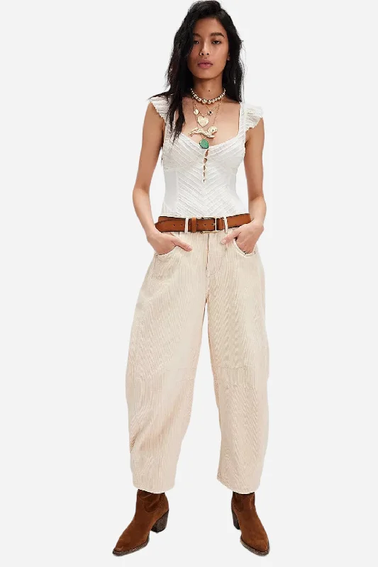 Fashion For Every Occasion Free People Good Luck Mid-Rise Cord Barrel Jeans in Crystal Grey