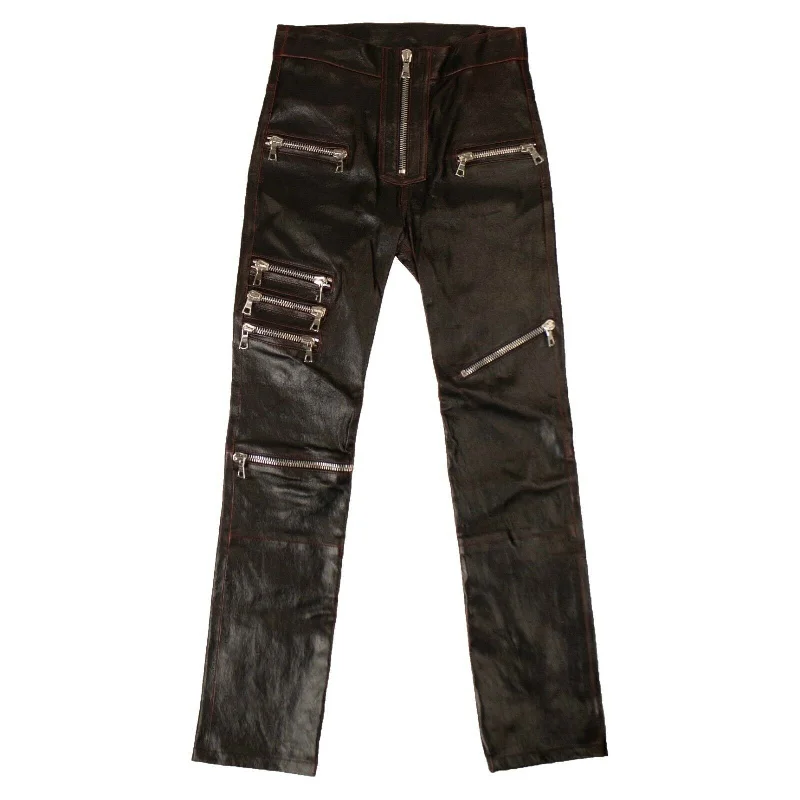 Graceful Cut Unravel Project Leather Multi Zip Skinny Pants - Black