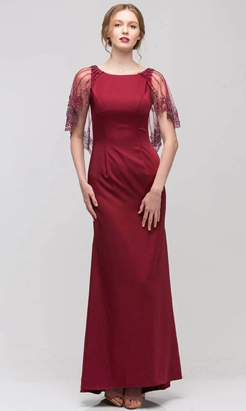 Top Deals Eureka Fashion 7003 - Embellished Sheer Cape Formal Gown