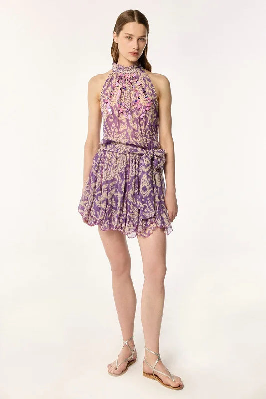 Chic Style Mini Dress Bianca - Purple Macro Ikat