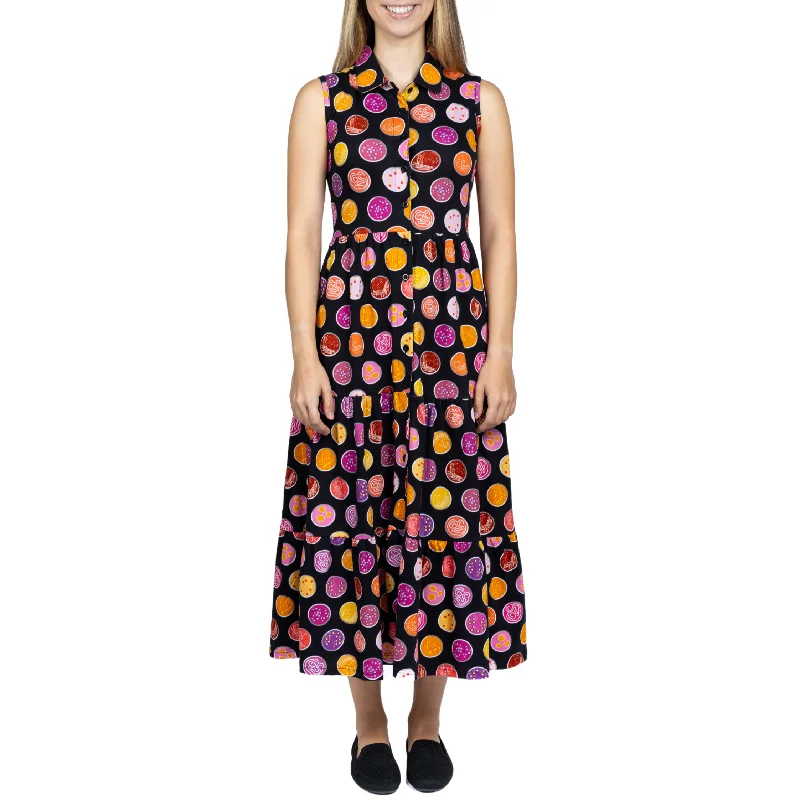 Disco - Inspired Retro Dance Look Petri Dish Button-Up Tiered Long Midi Dress (With Waist Seam) Disco - Inspired Retro Dance Look Petri Dish Button-Up Tiered Long Midi Dress (With Waist Seam)