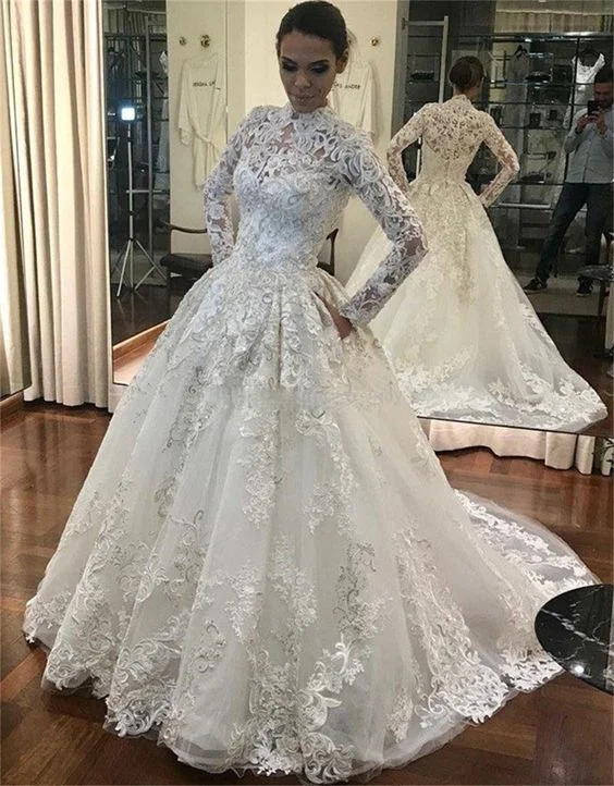Vibrant Styles Sexy Ball Gown Appliques Lace Wedding Dress Long sleeve High Neck Embroidery Prom Dress cg16520 Vibrant Styles Sexy Ball Gown Appliques Lace Wedding Dress Long sleeve High Neck Embroidery Prom Dress cg16520