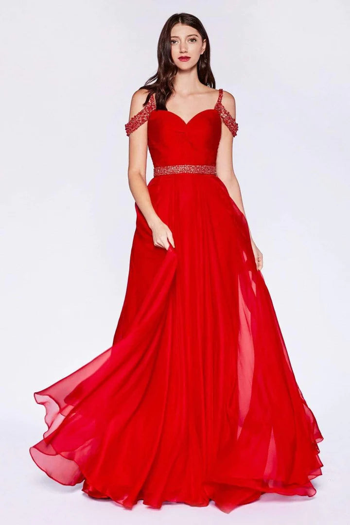 Feminine Soft - Hued Look Ladivine P211 Size 4 Red Long A Line Chiffon off the shoulder Beaded Formal Prom Dress Evening Gown V Nek Feminine Soft - Hued Look Ladivine P211 Size 4 Red Long A Line Chiffon off the shoulder Beaded Formal Prom Dress Evening Gown V Nek