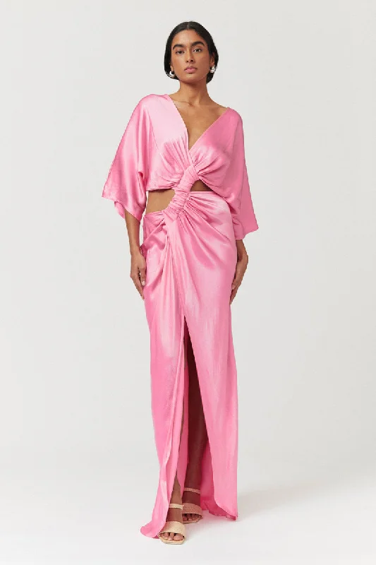 Style Without Limits Tate Rouched Cross Over Midi Dress - Candy Pink