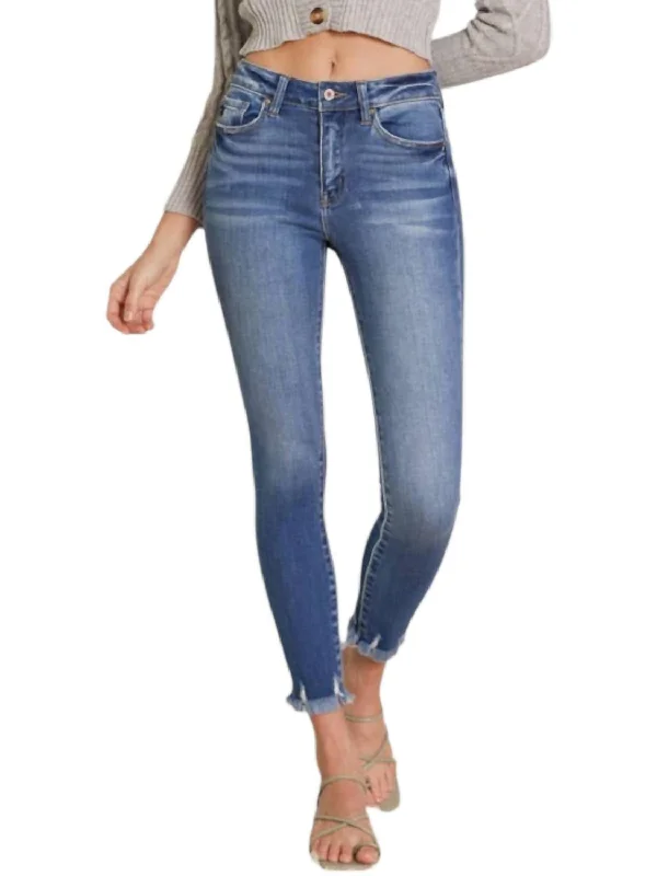 Huge Savings On Parisian Styles High Rise Frayed Hem Ankle Skinny Jeans In Blue