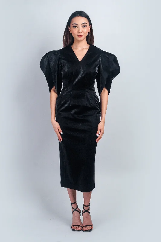 Feminine Elegance Black Lux Slim Midi Dress