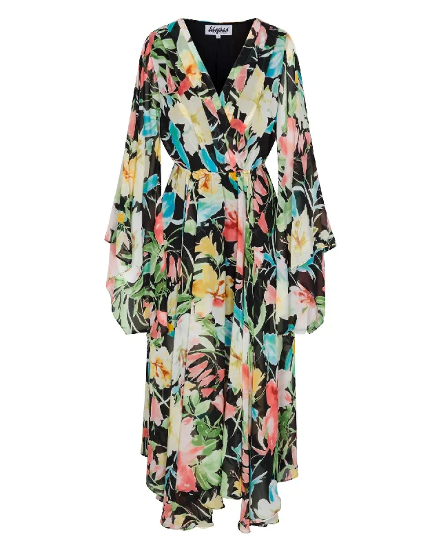 Chic Styles Sunset Midi Dress - Black Watercolor