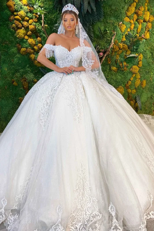 Vintage Charm Off Shoulder Wedding Ball Gown