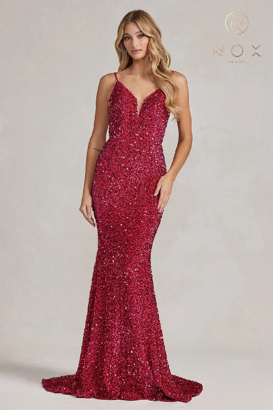 Flash Sale Nox Anabel R1071 Size 2 Fuchsia Long Fitted Velvet Sequin V Neck Formal Prom Dress Pageant Gown Flash Sale Nox Anabel R1071 Size 2 Fuchsia Long Fitted Velvet Sequin V Neck Formal Prom Dress Pageant Gown