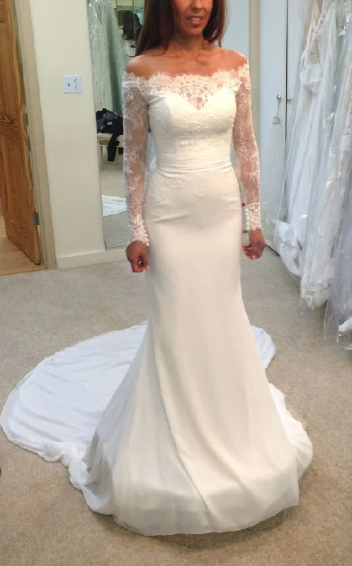 Trend Alert Mermaid Wedding Dress Lace Long Sleeves Off Shoulder Prom Dresses cg17036 Trend Alert Mermaid Wedding Dress Lace Long Sleeves Off Shoulder Prom Dresses cg17036
