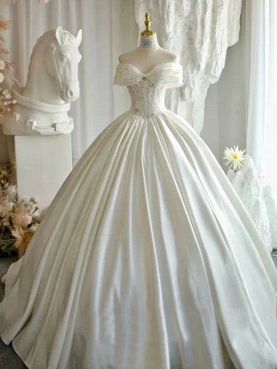 Ends Soon Lace Applique Satin Wedding Dress Prom Dress Illusion Bride Custom cg21194 Ends Soon Lace Applique Satin Wedding Dress Prom Dress Illusion Bride Custom cg21194