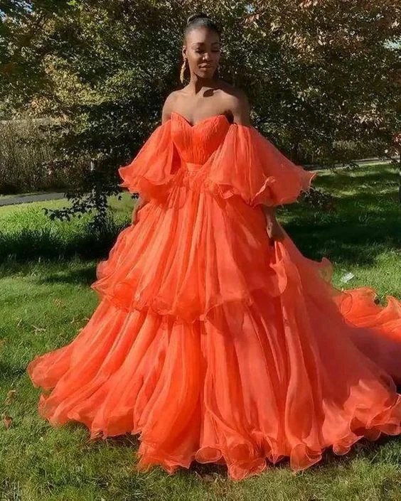 Feminine Elegant Orange organza ball wedding dress,African prom ball dresses cg14485 Feminine Elegant Orange organza ball wedding dress,African prom ball dresses cg14485