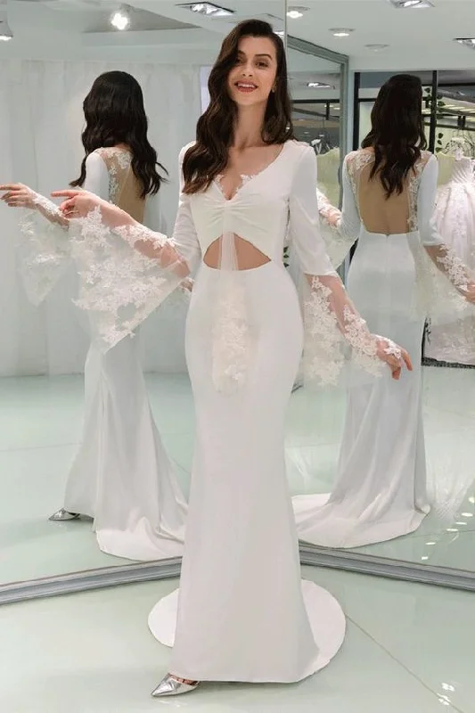 Dreamy Draping Simple Gorgeous Sexy V-Neck Backless Appliques Mermaid Prom Dress Wedding Dress cg4471 Dreamy Draping Simple Gorgeous Sexy V-Neck Backless Appliques Mermaid Prom Dress Wedding Dress cg4471
