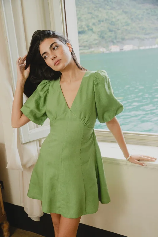 Colorful Clothing Adelaide Apple Puff Sleeve Panelled Mini Dress